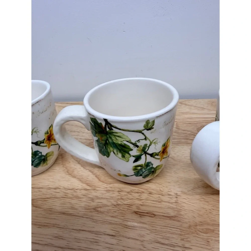 Pier 1 Imports Pumpkin Patch Ironstone Mugs Set of 5 Fall Harvest Coffee Cups#68